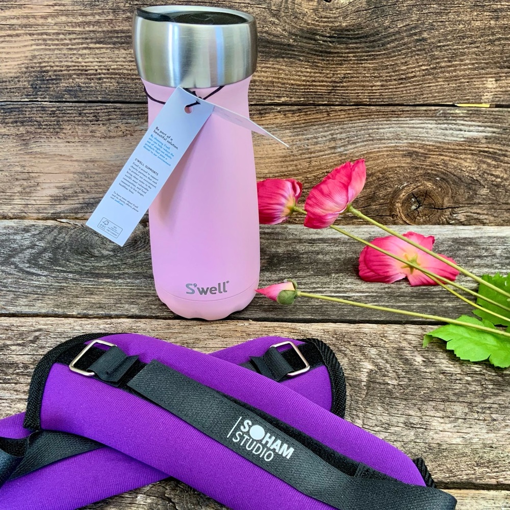 Fitness Bundle Hot/Cold Water Bottle Plus Ankle/Wrist Weights Pink Purple New